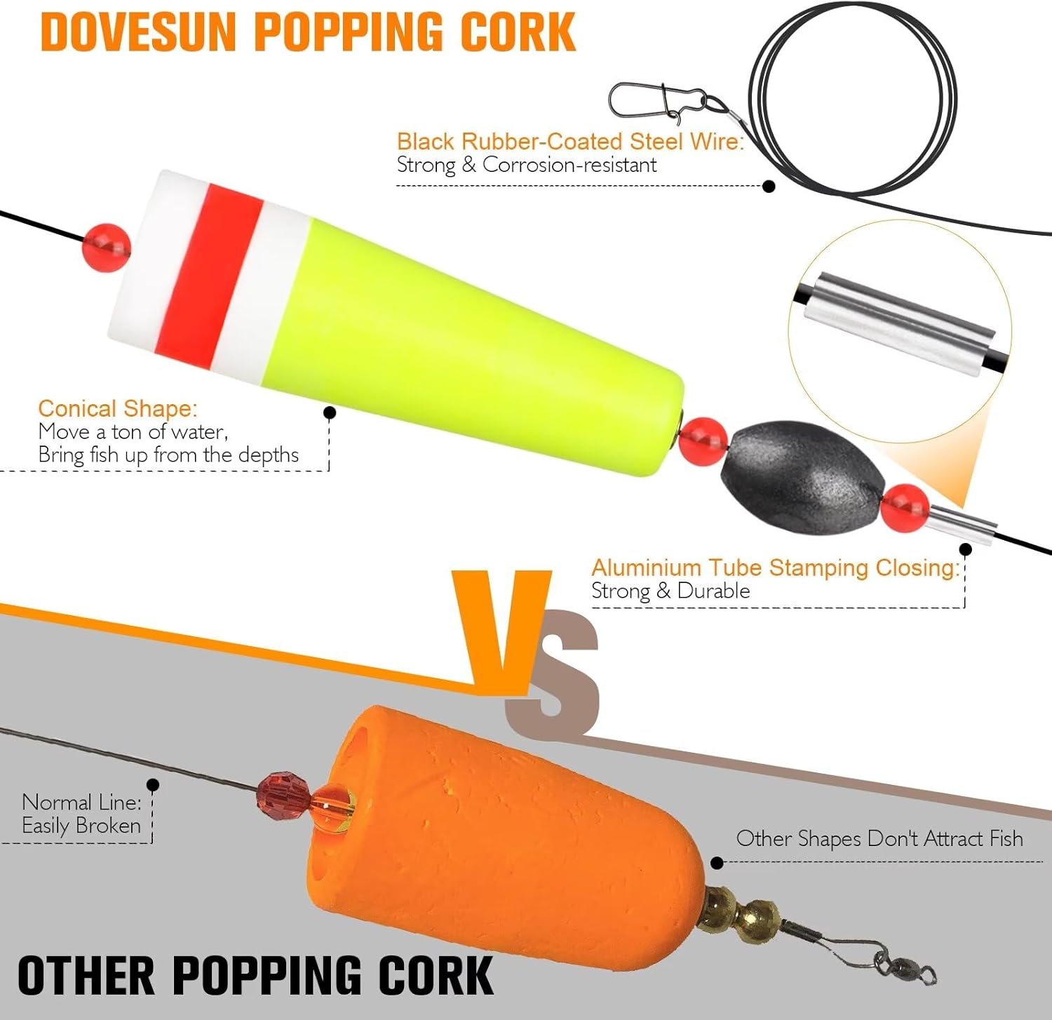 Dovesun Carp Fishing Hair Rigs+Popping Cork Float Rig Weighted Fishing Bobbers Floats