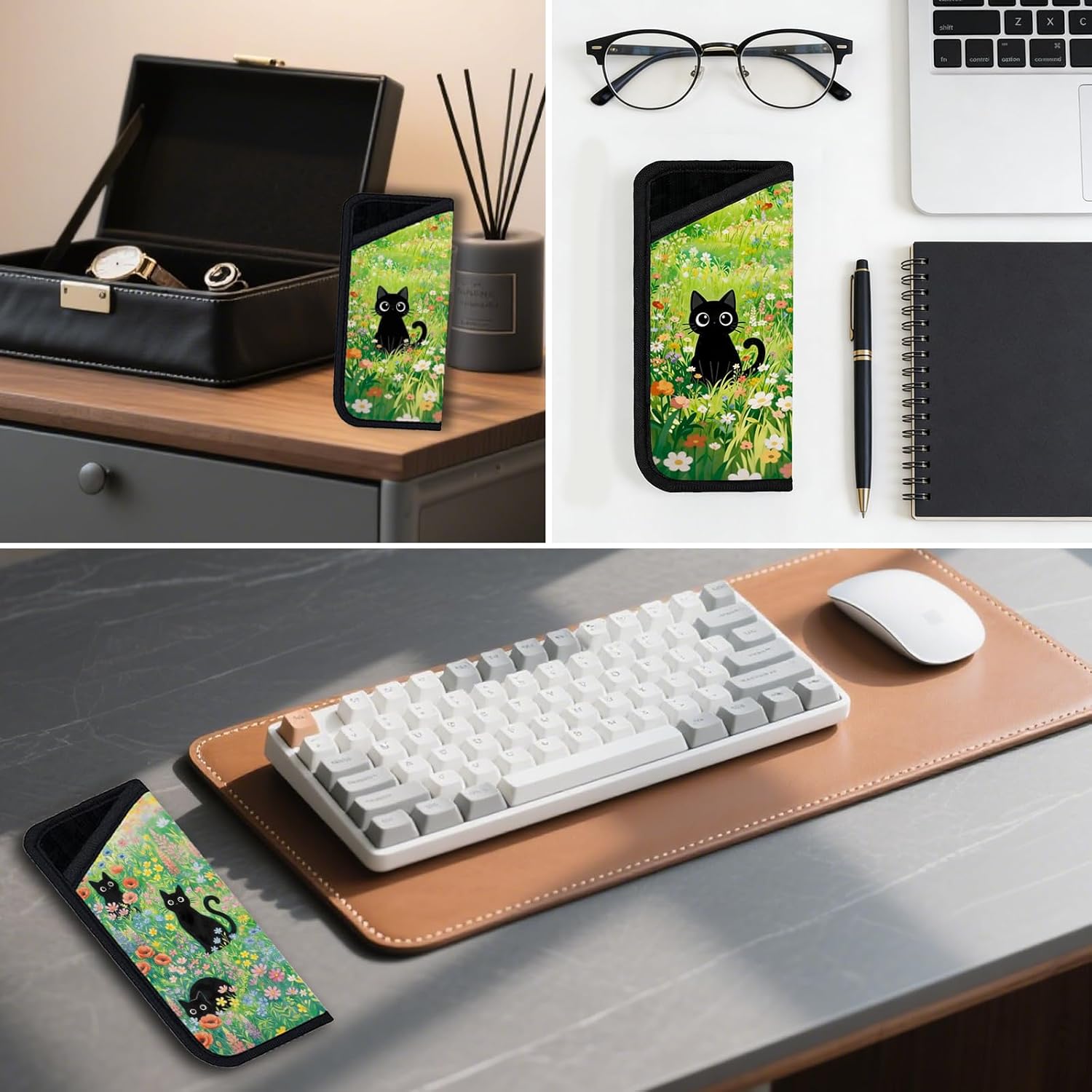 GLOBLELAND 2 Pcs Animals Glasses Case Soft Slim Eyeglass Case Sunglasses Pouch for Women Men Watches Phones Makeup Brushes