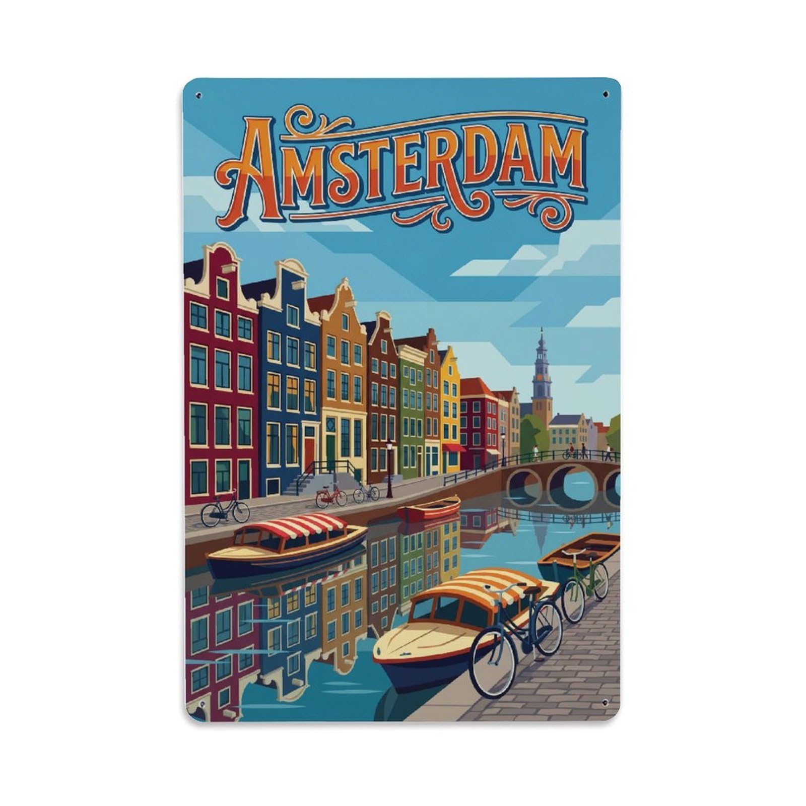 Vintage Travel Waterside Netherlands Houses（1） Metal Tin Sign Plaque Wall Decor for Cafe, Club Bar, Office, Home Garden Metal Poster 8x12Inch