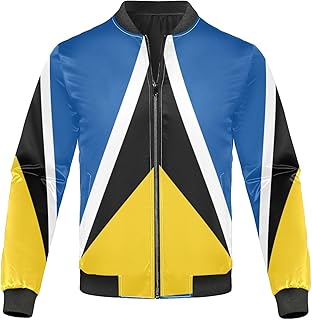 Vnurnrn Saint Lucia Flag Mens Windproof Bomber Jacket Lightweight Windbreaker