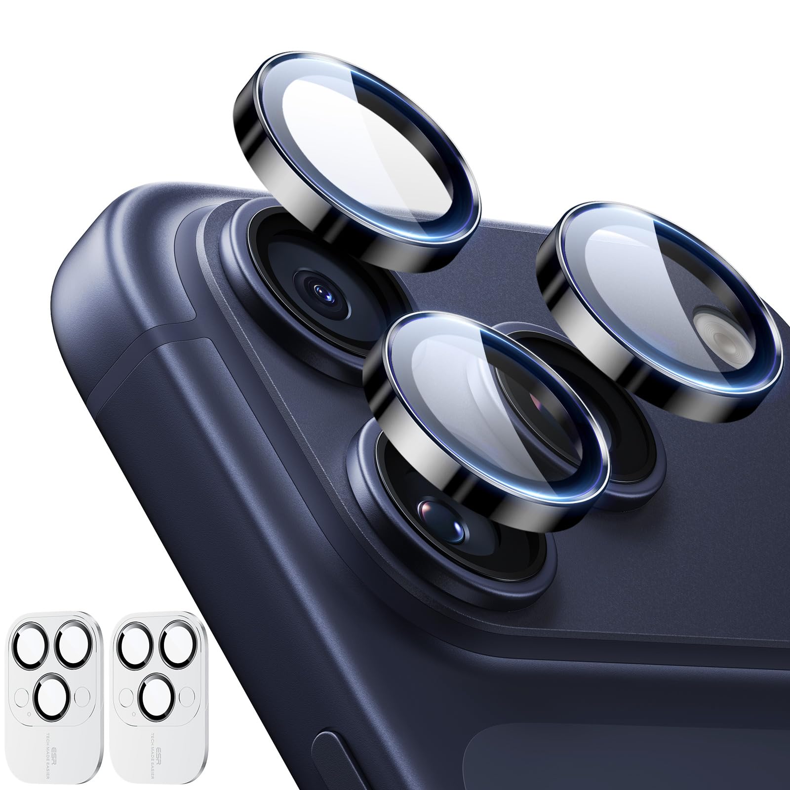 ESR Camera Lens Protector for iPhone 17 Pro Max/17 Pro/16 ProMax/16Pro/15  ProMax/15Pro/14ProMax/14Pro, Ultra-tough HD Individual Lens Protectors,  Ultra-thin Tempered Glass, 2 Pack, Black : Amazon.ae: Electronics