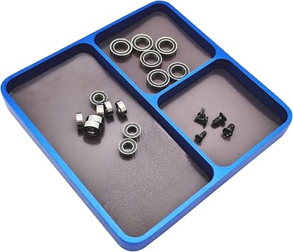 Universal Metal RC Screw Tray, Screws Holder Plate RC Fixing Tools with Magnetic Pad for Screws, Sockets, Bolts, Pins Organizer Blue