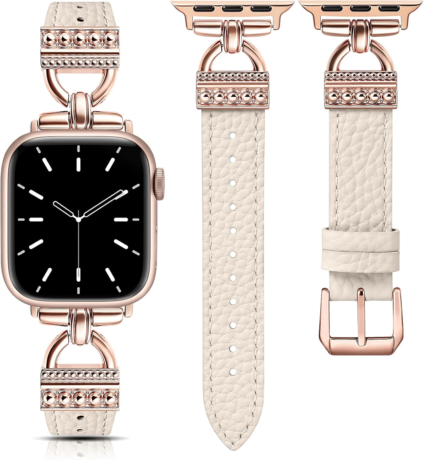 TOYOUTHS Compatible with Apple Watch Band Women Leather 49/46/45/44/42/41/40/38mm Dressy Thin Leather Strap Designer D-Shaped Metal Buckle Bracelet for iWatch Series 11 10 9 8 7 6 5 4 Ultra/SE 3 2 1