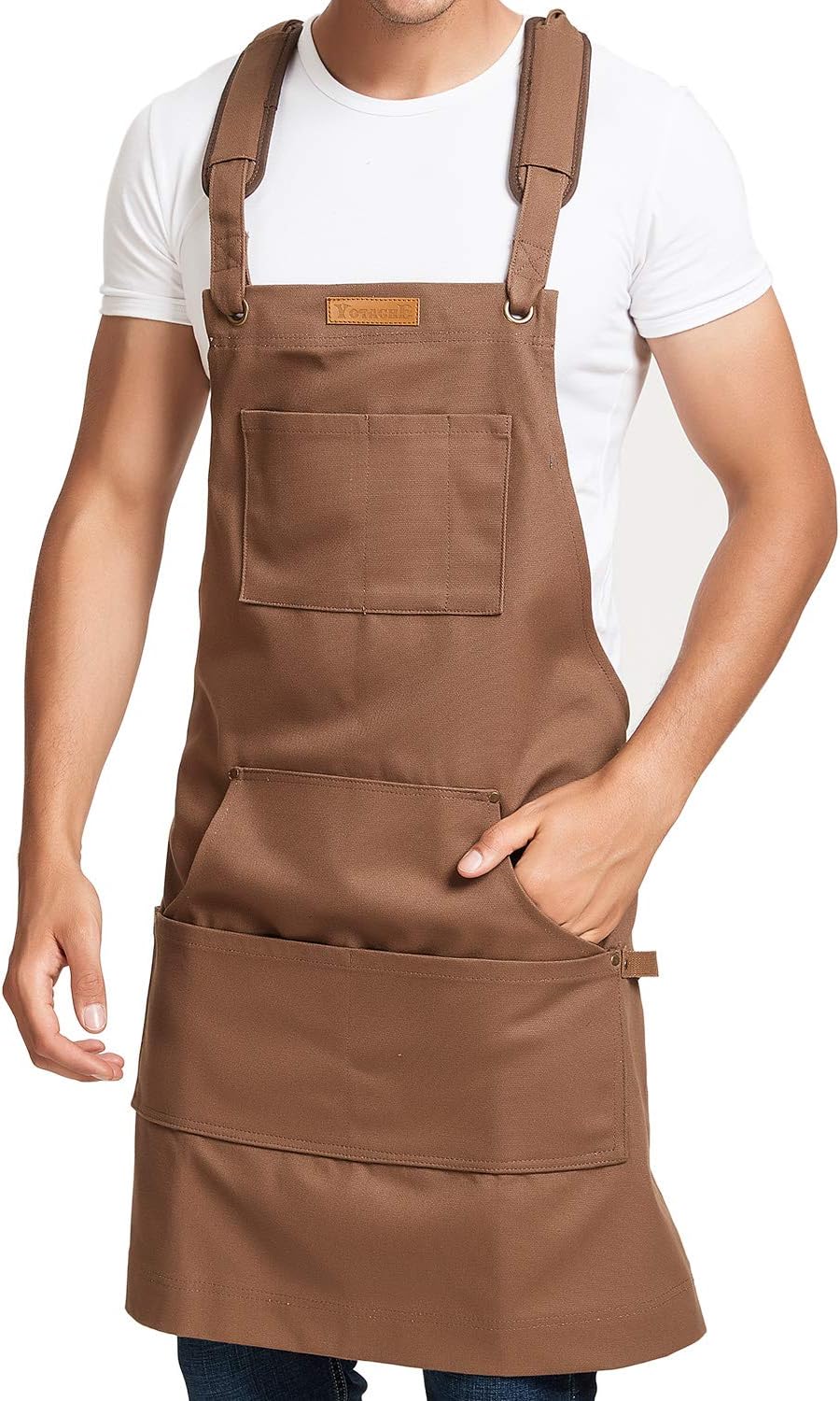 yotache Mens Utility Apron for Shop Woordworking, Garden Tool, Machinist, Blacksmith, Welding, Durable Waxed with Multifunctional Pockets and Adjustable Cross-Back Straps
