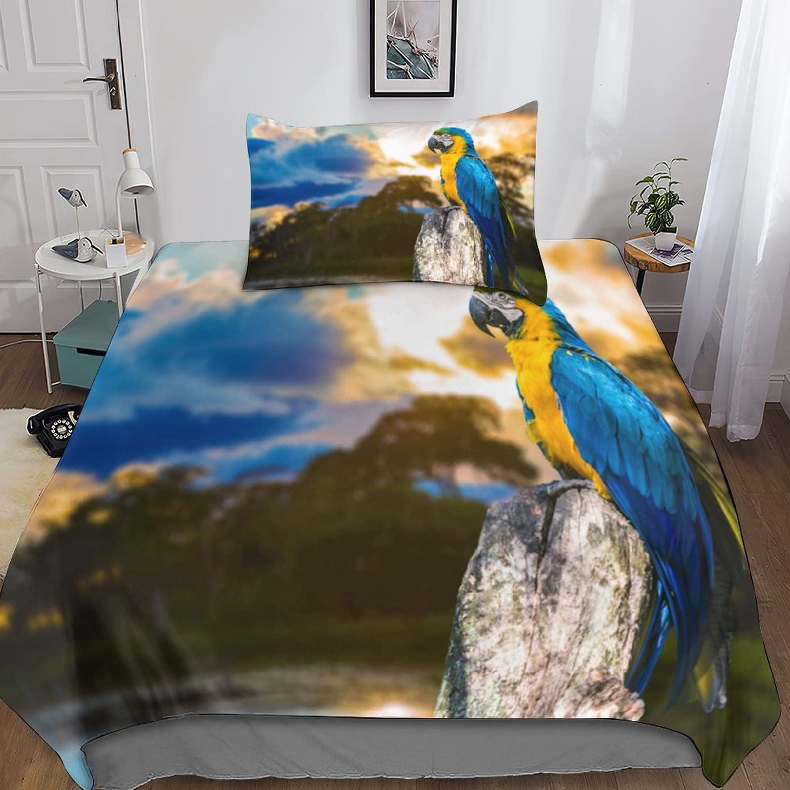 Housse de couette perroquet 3D zippée pour enfiler facilement la parure de lit animal sauvage