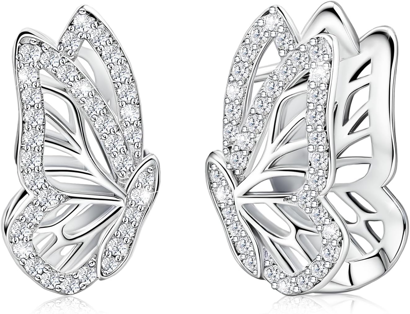 Sterling Silver Butterfly Earrings Dangle Huggie Hoop Charms Cubic Zirconia Hypoallergenic Fashion Cartilage Jewelry Dainty Birthday Gift for Women - Image 7