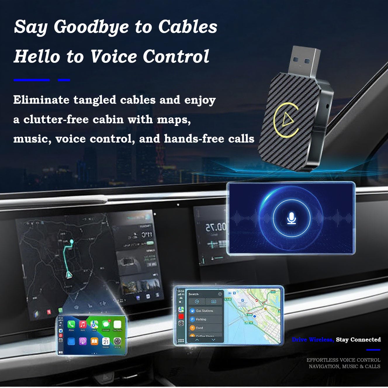 Adaptador CarPlay Cable a Inalámbrico, Dongle USB Plug & Play CarPlay para Coche, Conexión Rápida, Señal Estable, Diseño Compacto,A