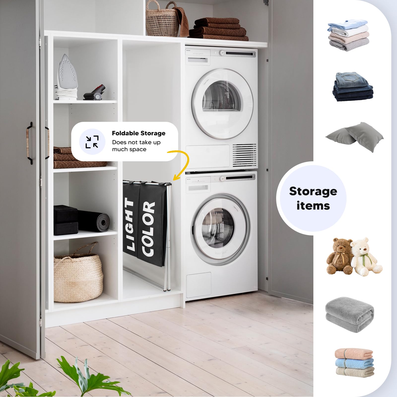 Panier À Linge 3 Compartiments, Corbeille A Linge Avec Couvercle, Boîte