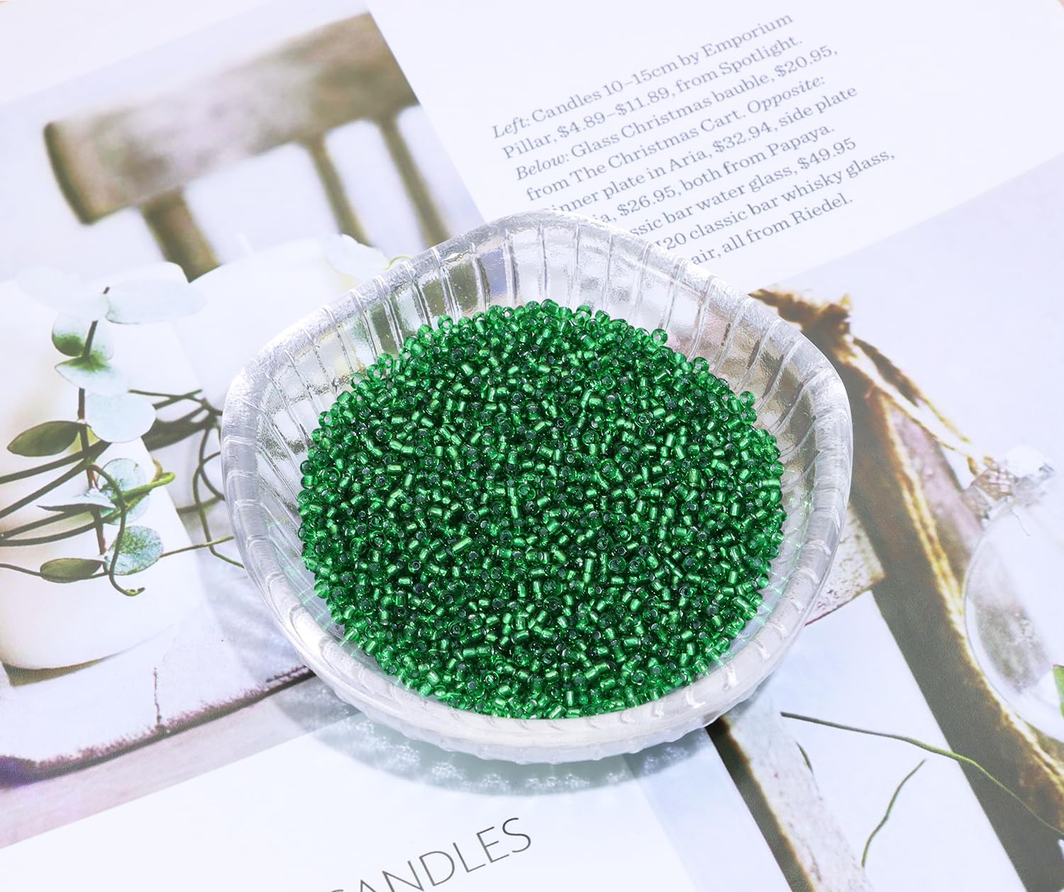 Round Glass Beads Penta Angel 2200Pcs 2mm Mini Craft Loose Spacer Pony Beads for Earring Bracelets Necklace Waist Beads Jewelry Making(Green) - Image 3