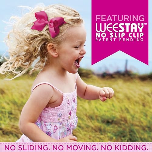 Miniatura 3 de Wee Ones Arco doble de organza para niñas en un clip WeeStay con nudo central de satén, pequeño, blanco