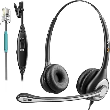 Wantek Corded Telephone Headset Dual w/Noise Canceling Mic Compatible with ShoreTel Plantronics Polycom Zultys Toshiba NEC Aspire Dterm Nortel Norstar Meridian Siemens ROLM Landline DeskphonesF602S2