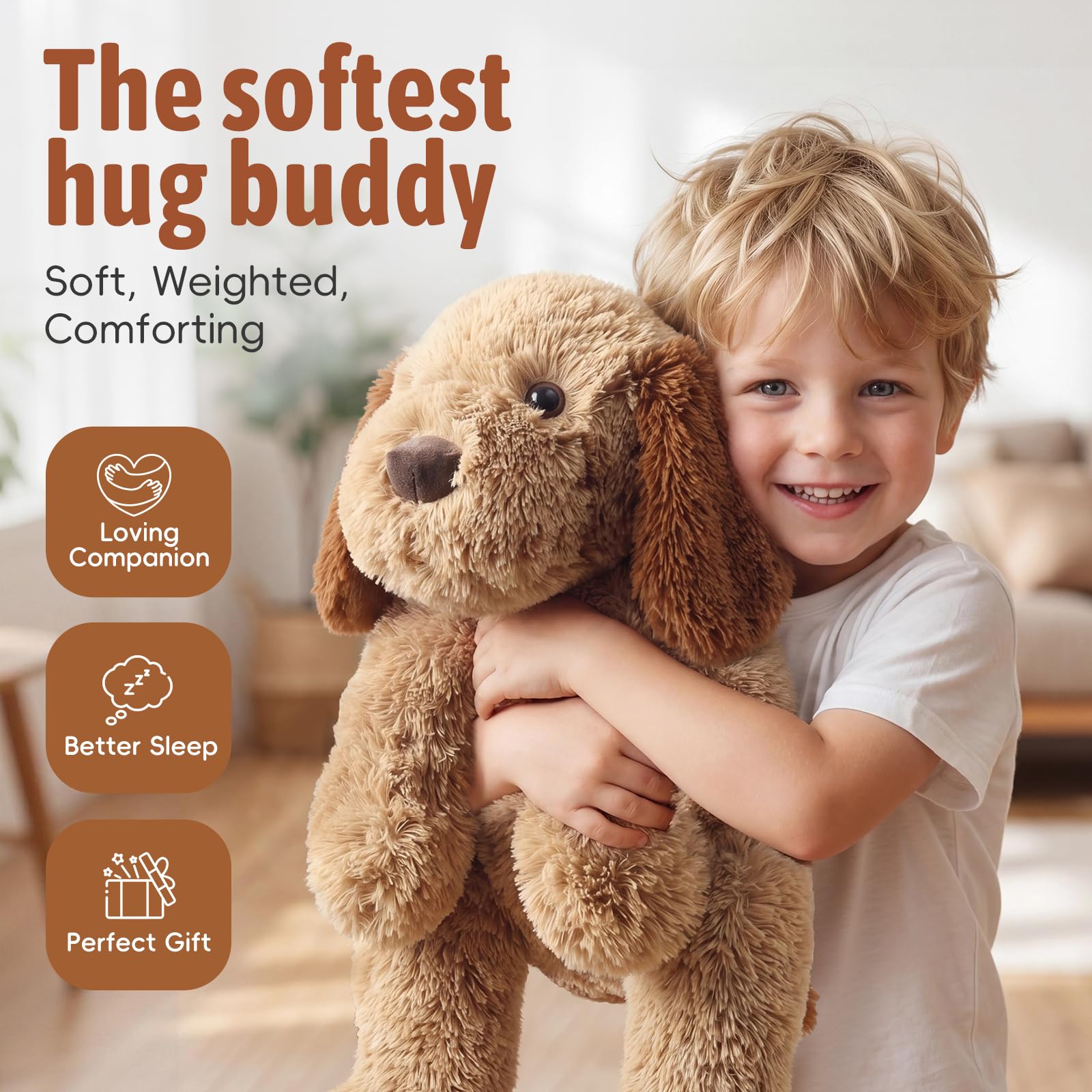 Animal de peluche con peso de 24 pulgadas para niños y adultos, peluche de perro apto para microondas