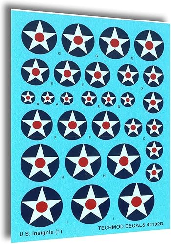 Techmod 48102 148 US National Insignia 1919-1942 2 hojas de calcomanías húmedas para aviones