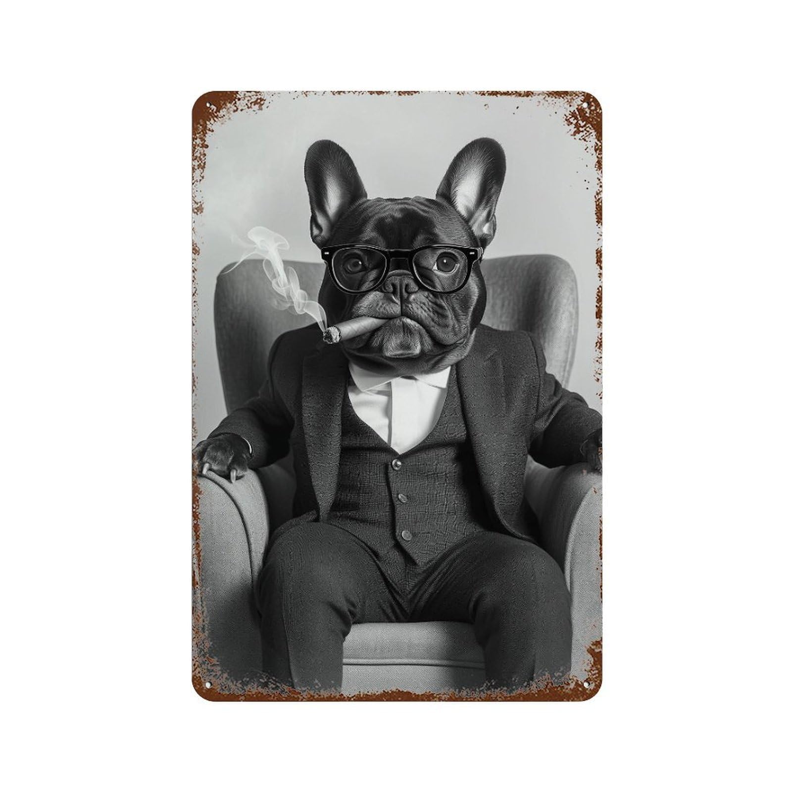 xiaoxiaoshen French Bulldog Smoking Wall Art Wall Decor Art Metal Tin Poster Modern Home Decor Art Home Bar Shop Decorations Vintage Sign 30x20cm
