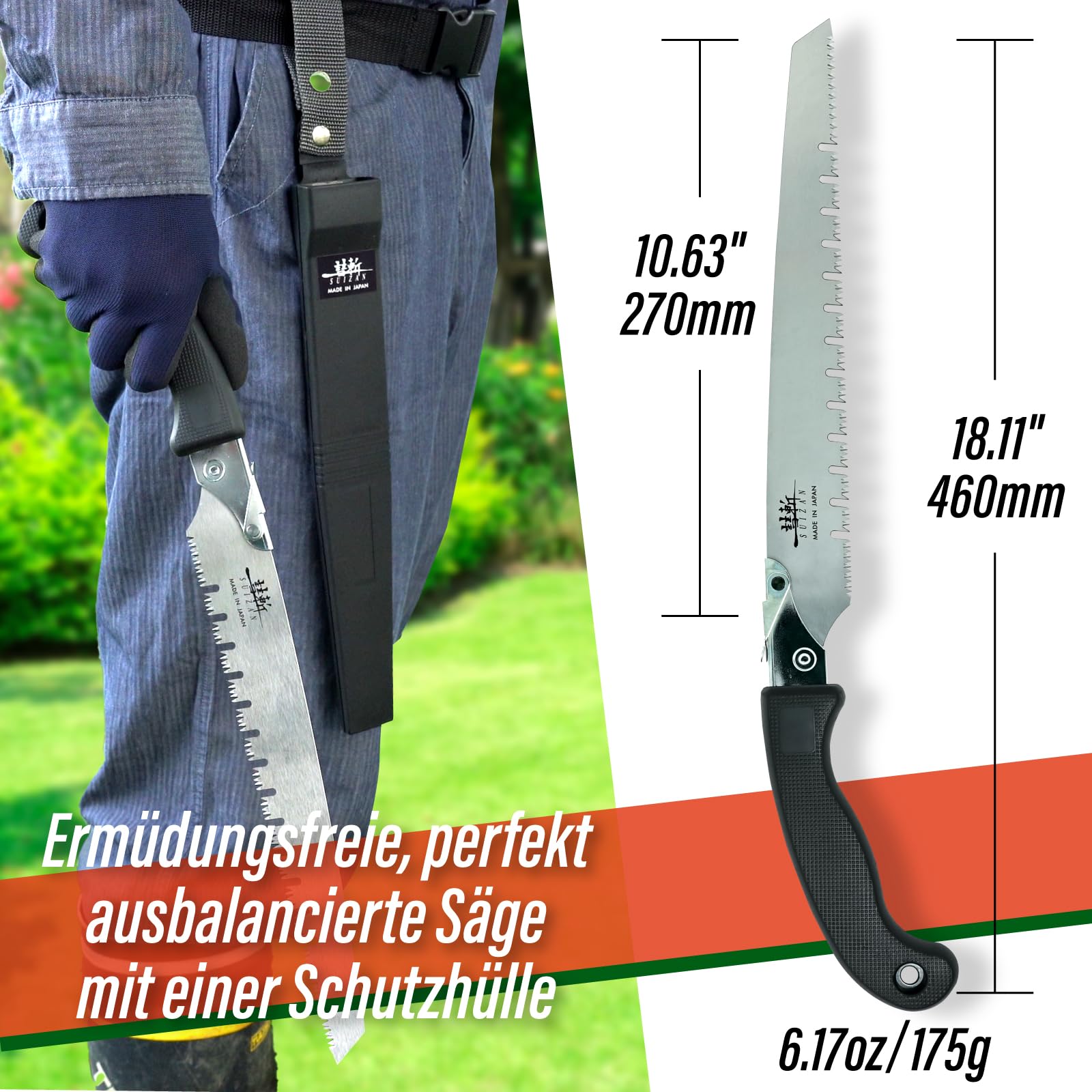 SUIZAN Astsäge 270mm mit Gulletsägeblatt - Professionelle Japanische Baumsäge Handsäge Gartengeräte