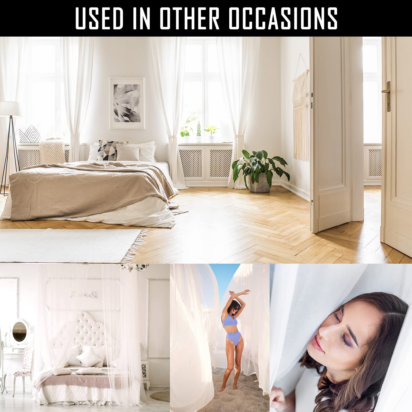 Lot de 2 rideaux en mousseline de soie blanche de 3 x 3 m - 4 panneaux de 1,5 x 3 m - Tissu semi-transparent - Toile de fond pour mariage, fête d'anniversaire, fête nuptiale, décoration de scène