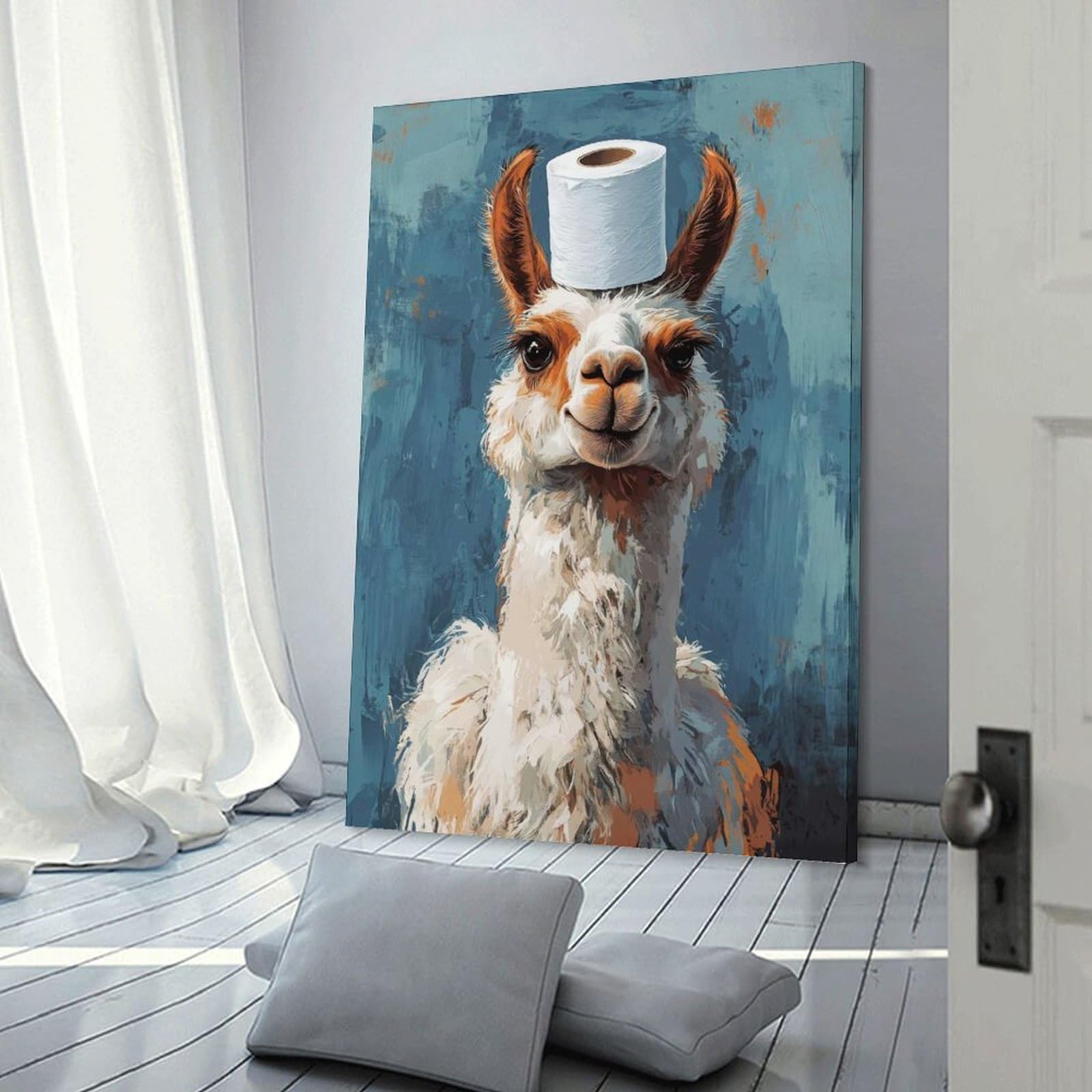 Junmoney Frame-Style-16 Llama With Toilet Paper Hat Room Decor Wall Art, 16X24inch(40X60cm), For Living Room, Bedroom, Office Or Hallway, Decorative Artwork With Broad Appeal