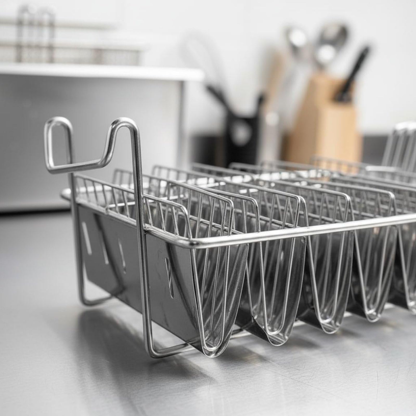 Cesta Freidora para Tacos Acero Inoxidable Cesta para Freír Tacos Cocción Eficiente Freidora de Tortillas de Taco para Cocineros, Desmontable 6-Grid V