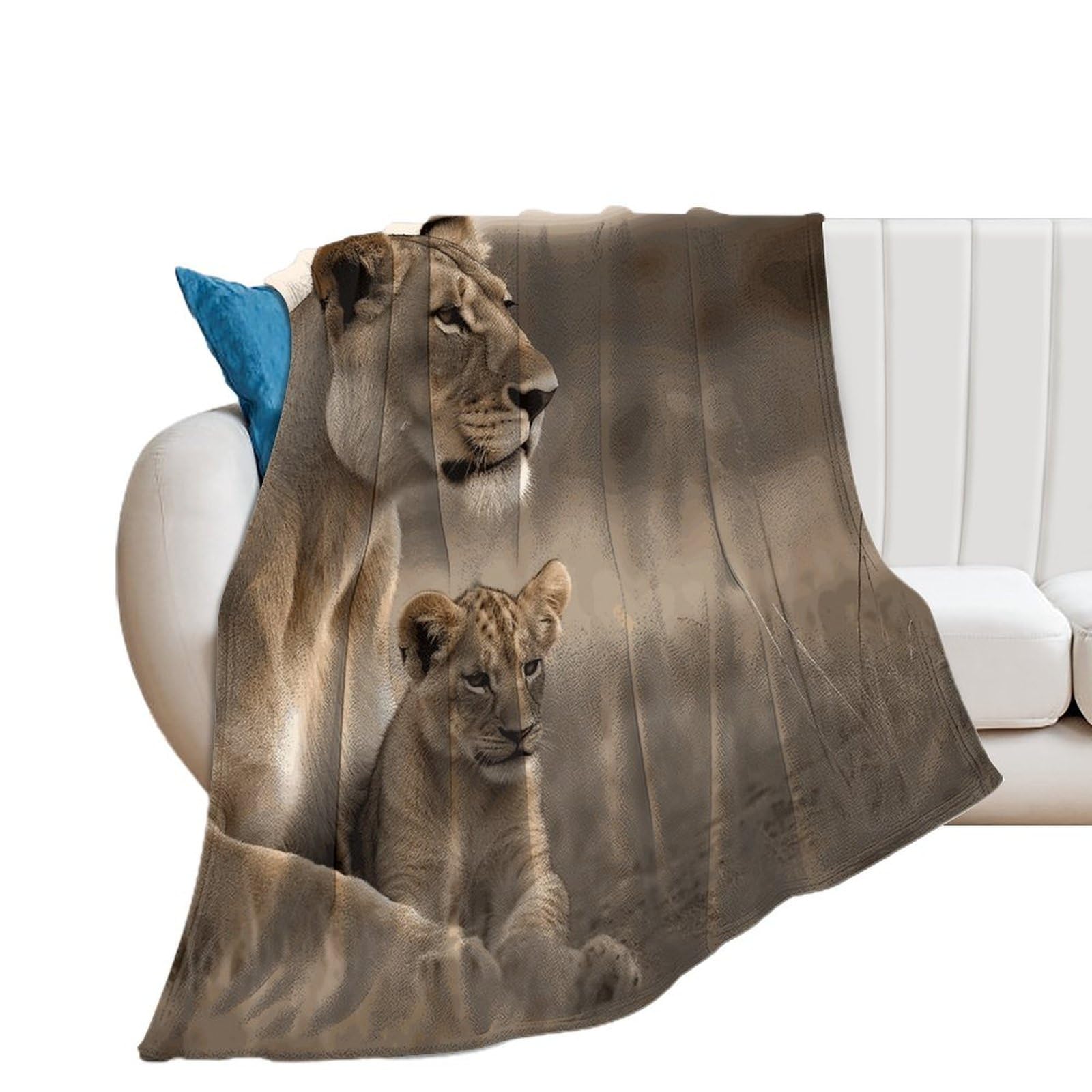 Couverture flanelle lionne plaid décoratif chaud pour lit et canapé