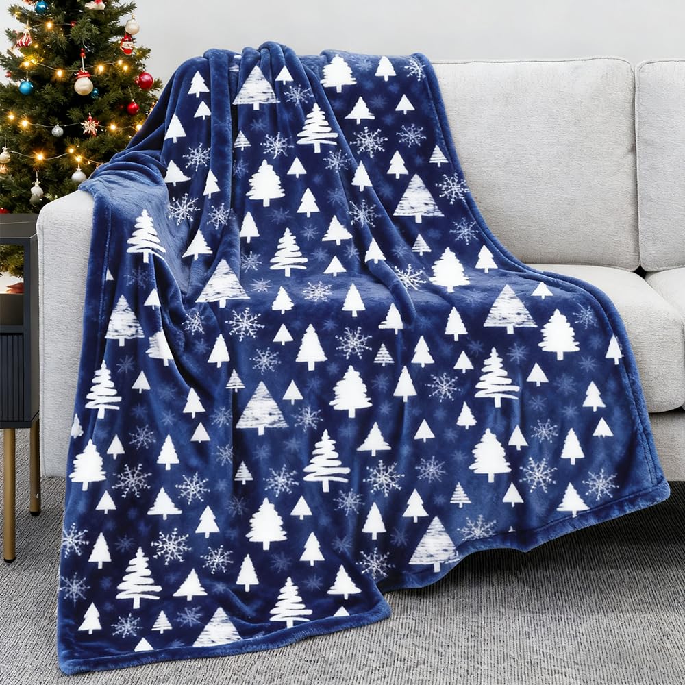 Manta Navideña para Sofá 130x150 cm, Manta de Navidad con Diseño de Árbol de Navidad, Mantas de Franela Cálido para Invierno, MantaNavideña para Cama para el Hogar