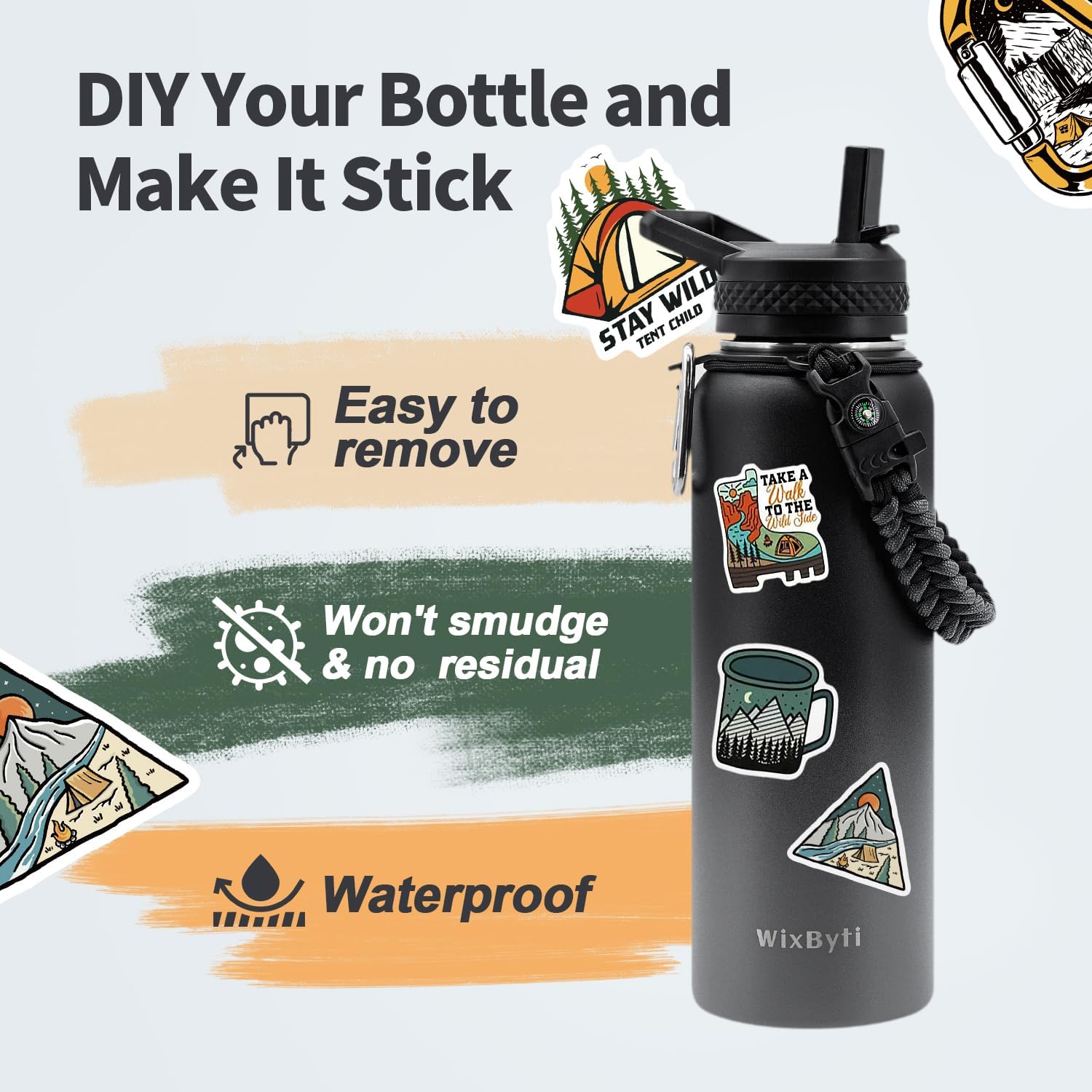 40 oz Insulated Water Bottle with Straw (Cold for 48 Hrs), Stainless Steel Triple Wall Vacuum Sports Water Jug, Leakproof Hydro Cup Flask with Paracord Handle & Straw Spout Lids & DIY Stickers - Image 5