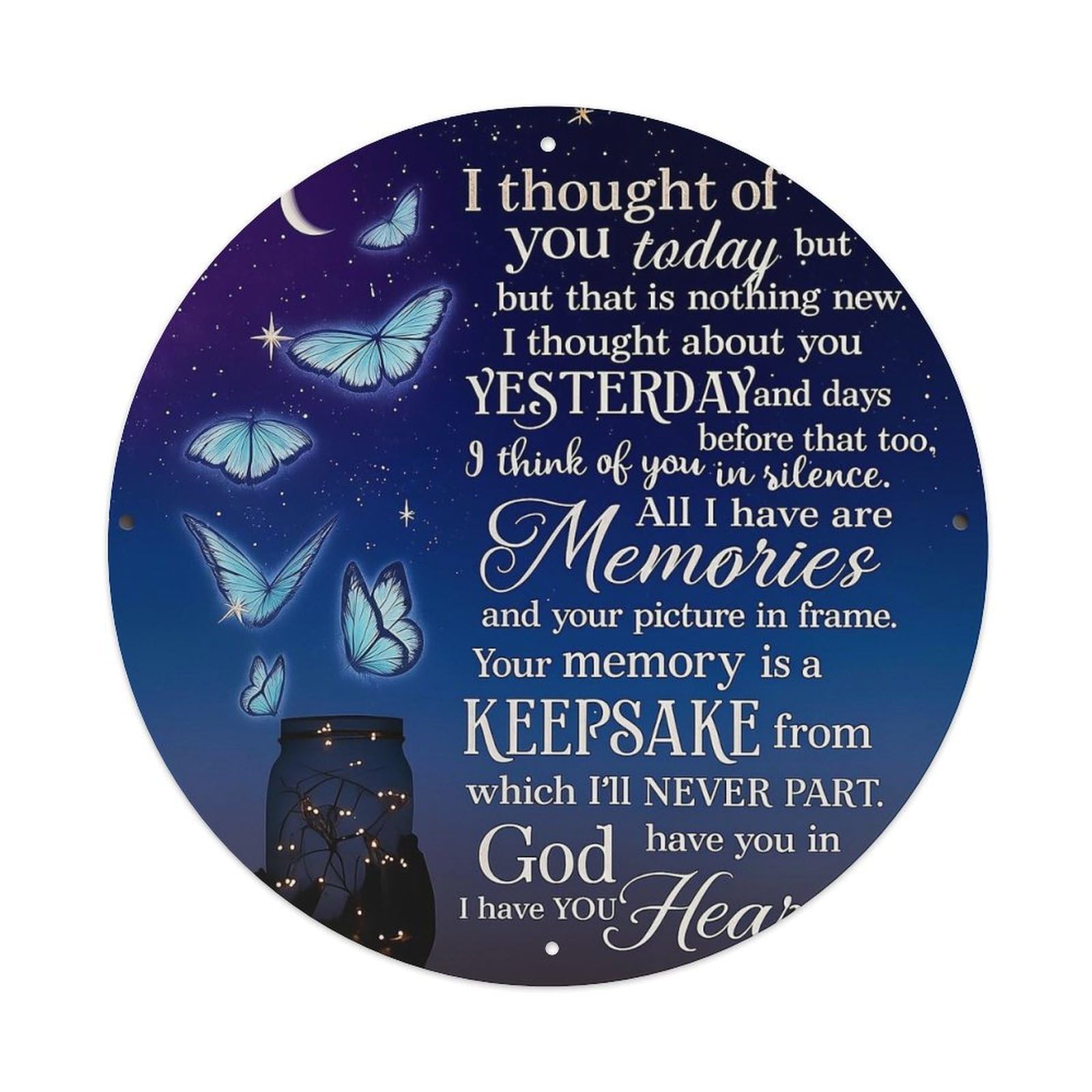 Butterfly Night Sky Jar Memory God Vintage Round Tin Sign Retro Metal Wall Decor Metal Poster, Home Bar Garage Cafe Wall Art Decoration 8x8Inches