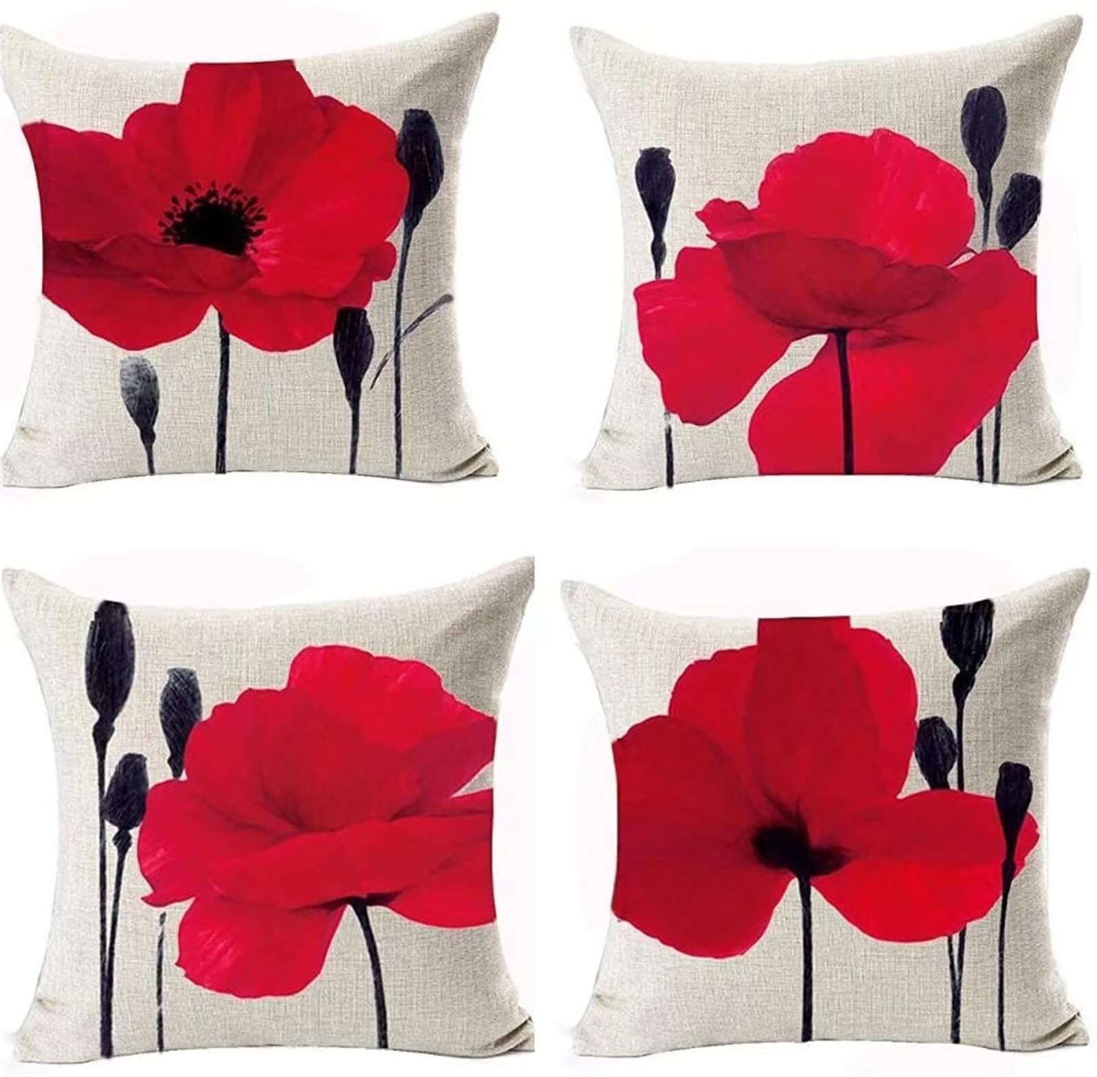 Juego de 4 Impermeable Funda de Cojín Belleza Yu,65x65cm Moderno Suave Transpirables Lino Fundas de Almohada Cojines Decorativos con Cremallera Oculta para Exterior Sofá Cama Coche Hogar