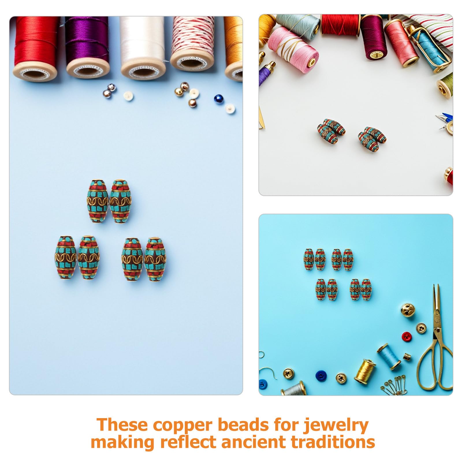 Cuentas de Cobre Hechas a Mano 12X26 MM 10 Piezas Cuentas Sueltas para Bisutería DIY Espaciadoras para Pulseras y Collares Accesorios Vintage Estilo Nepalí para Manualidades