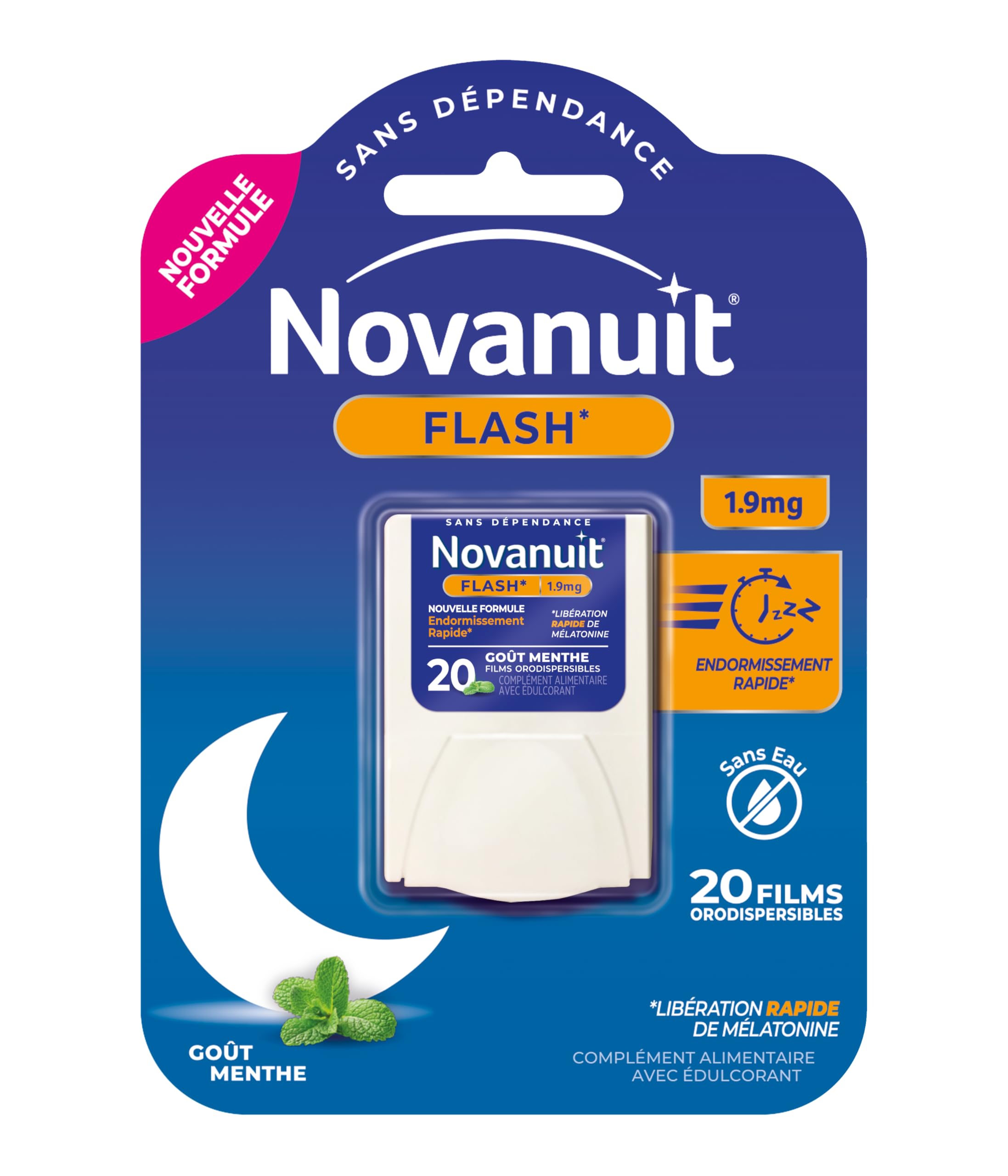 NOVANUIT FLASH Film orodispersible – Complément alimentaire sommeil, 1,9 mg mélatonine, menthe, 20 films