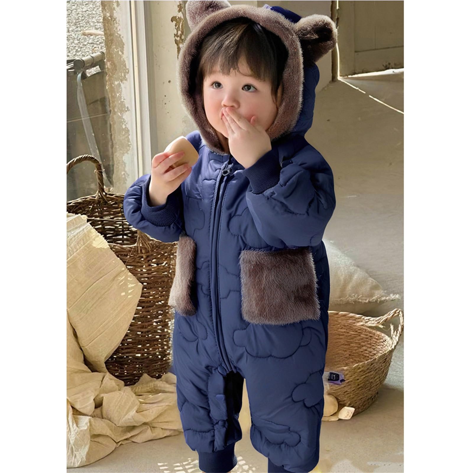 Generisch Traje de nieve para bebé y niña, traje de invierno con capucha, mono con capucha, traje de oso, abrigo cálido para bebés