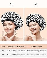 Vista 2 de mikimini Gorro de ducha grande para mujer, de pelo largo, reutilizable, doble capa, impermeable, con forro de PEVA suave y cómodo, no se decolora