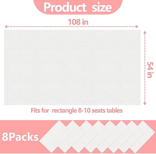 Miniatura 5 de Manteles de papel para mesas rectangulares, paquete de 8 manteles de papel blanco desechables, papeles de 3 capas y mantel de plástico de calidad