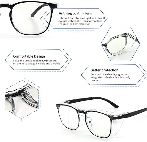 Miniatura 4 de ALWAYSUV Myopía - Gafas clásicas negras envolventes con marco miope, para distancias cortas y miopes para mujereshombres, 3.0