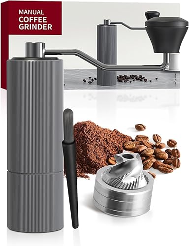 Miniatura 10 de Molinillo de café manual, molinillo de café de mano con 30 ajustes ajustables, fresas cónicas de espresso de acero inoxidable CNC 420, diseño Negro