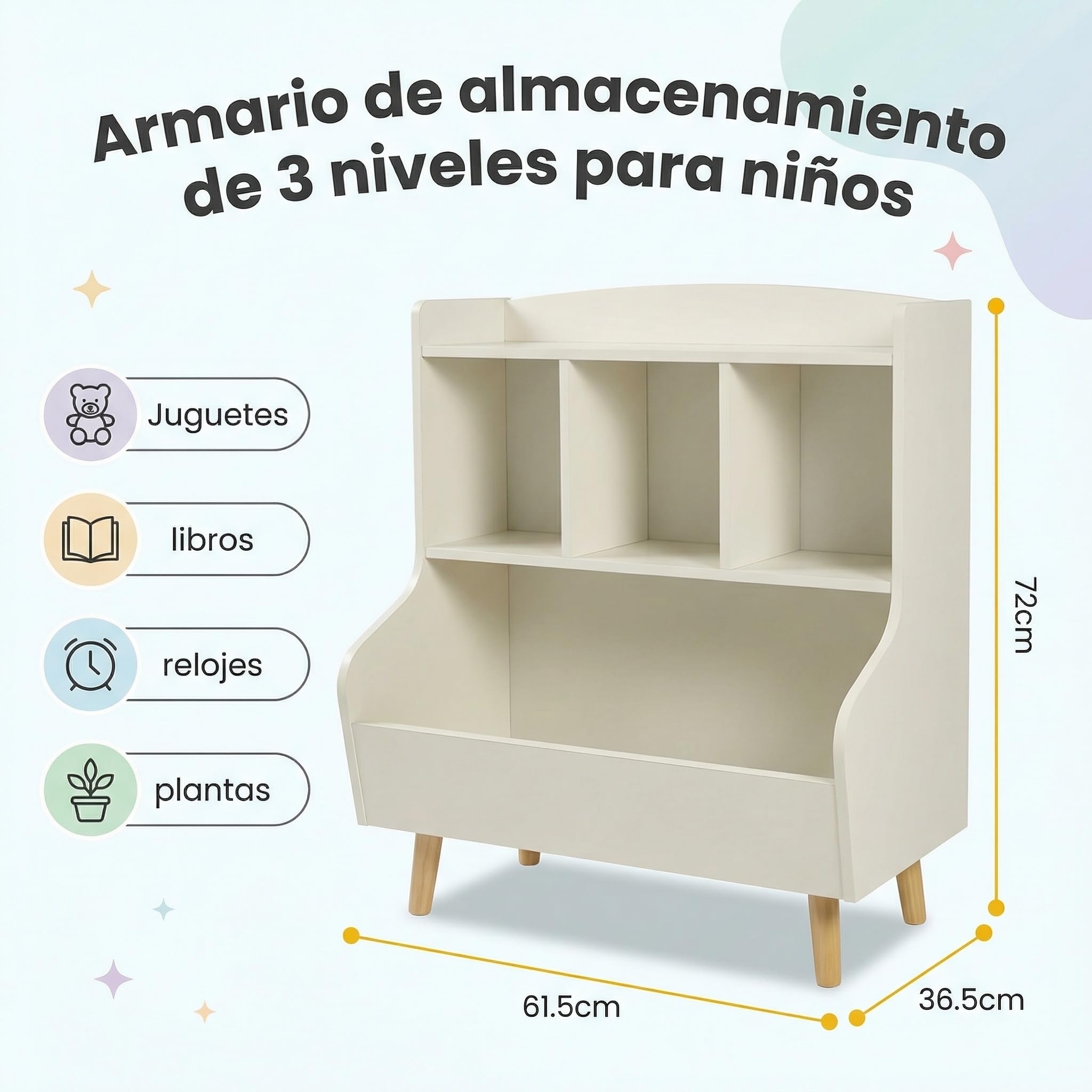 Estantería para niños con Almacenamiento de Juguetes - Biblioteca para niños, estantería de 3 Niveles con Patas, 5 Compartimentos para habitación de niños y de bebé, Blanca