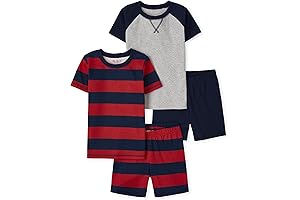 Boys' Kids-PJ 100% Cotton Sleeve Top and Shorts 4 Piece Pajama Set