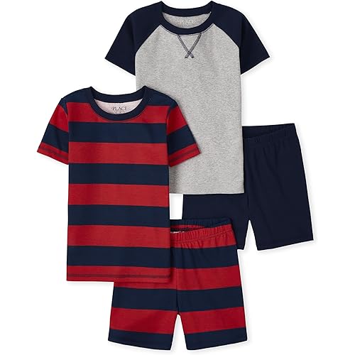 The Children's Place Boys Sleeve Top and Shorts Snug Fit 100% Cotton 2 Piece Pajama Set