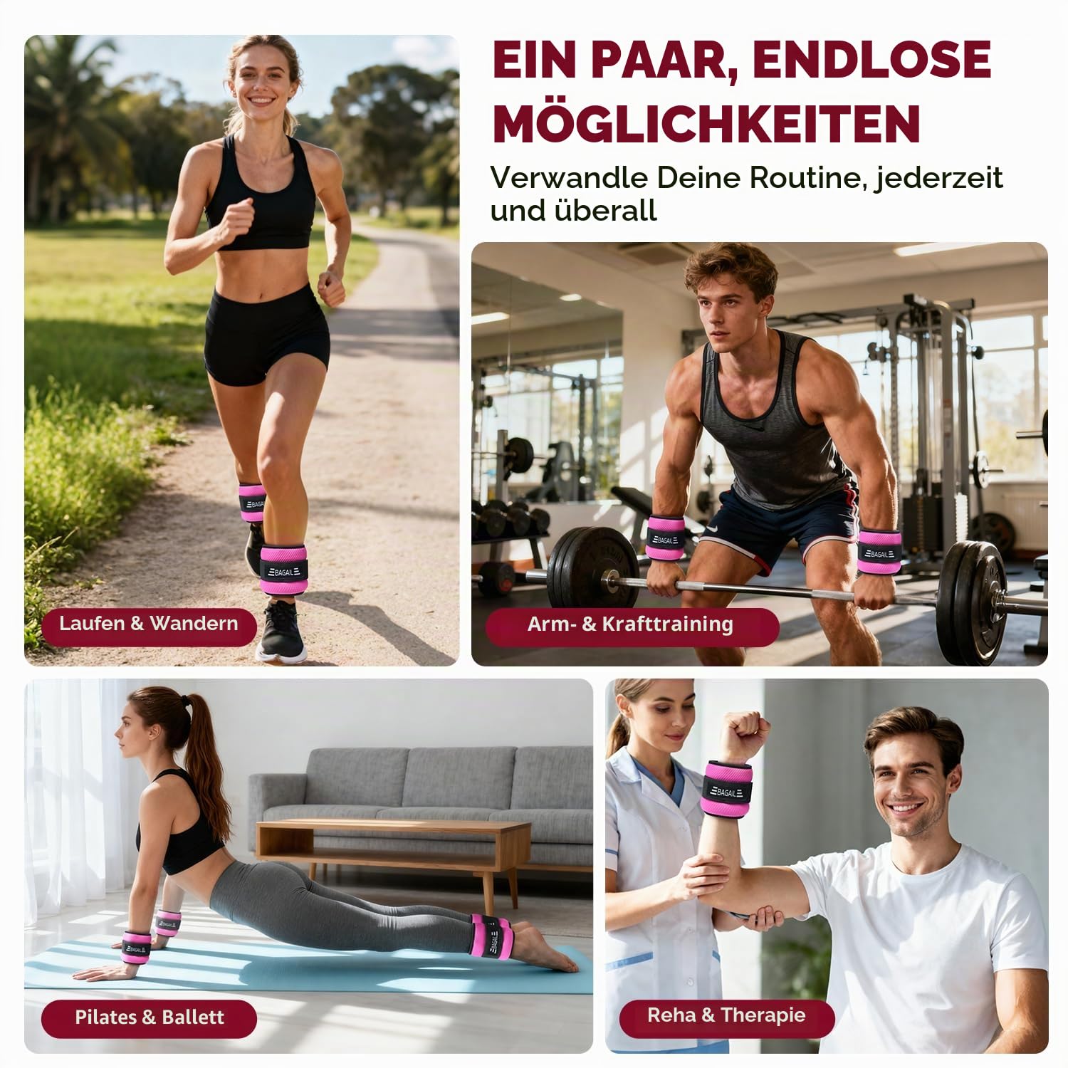 BAGAIL Knöchel- und Handgelenkgewichte für Frauen und Männer, 0,23–2,27 kg pro mit schlankem Design und sicherem Sitz, Armgewichtsset zum Gehen, Laufen, für das Heimtraining und die Physiotherapie