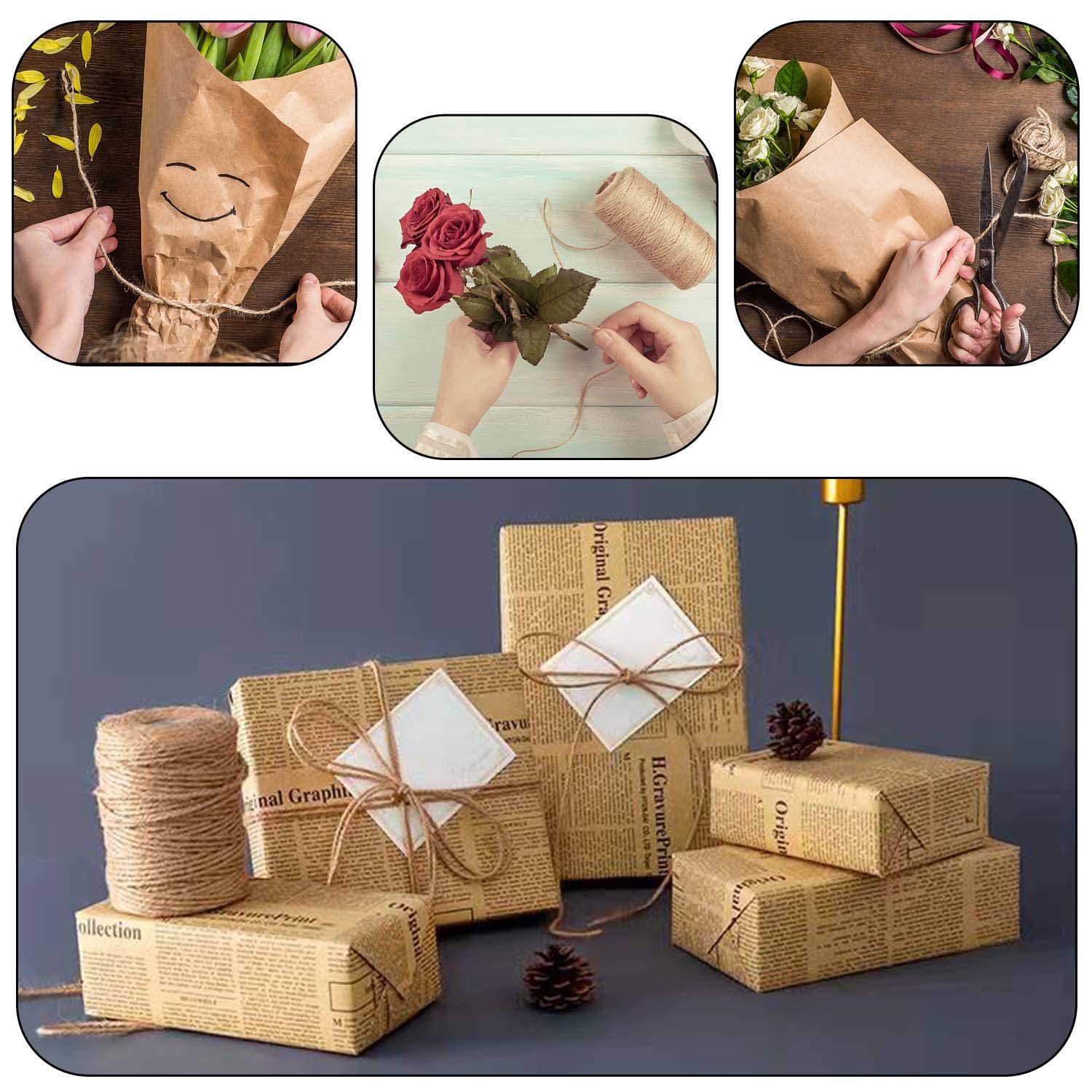 Papel De Regalo Kraft Vintage (8 Hojas 50x75cm) - ¡Ecológico Y Para Todo Evento!