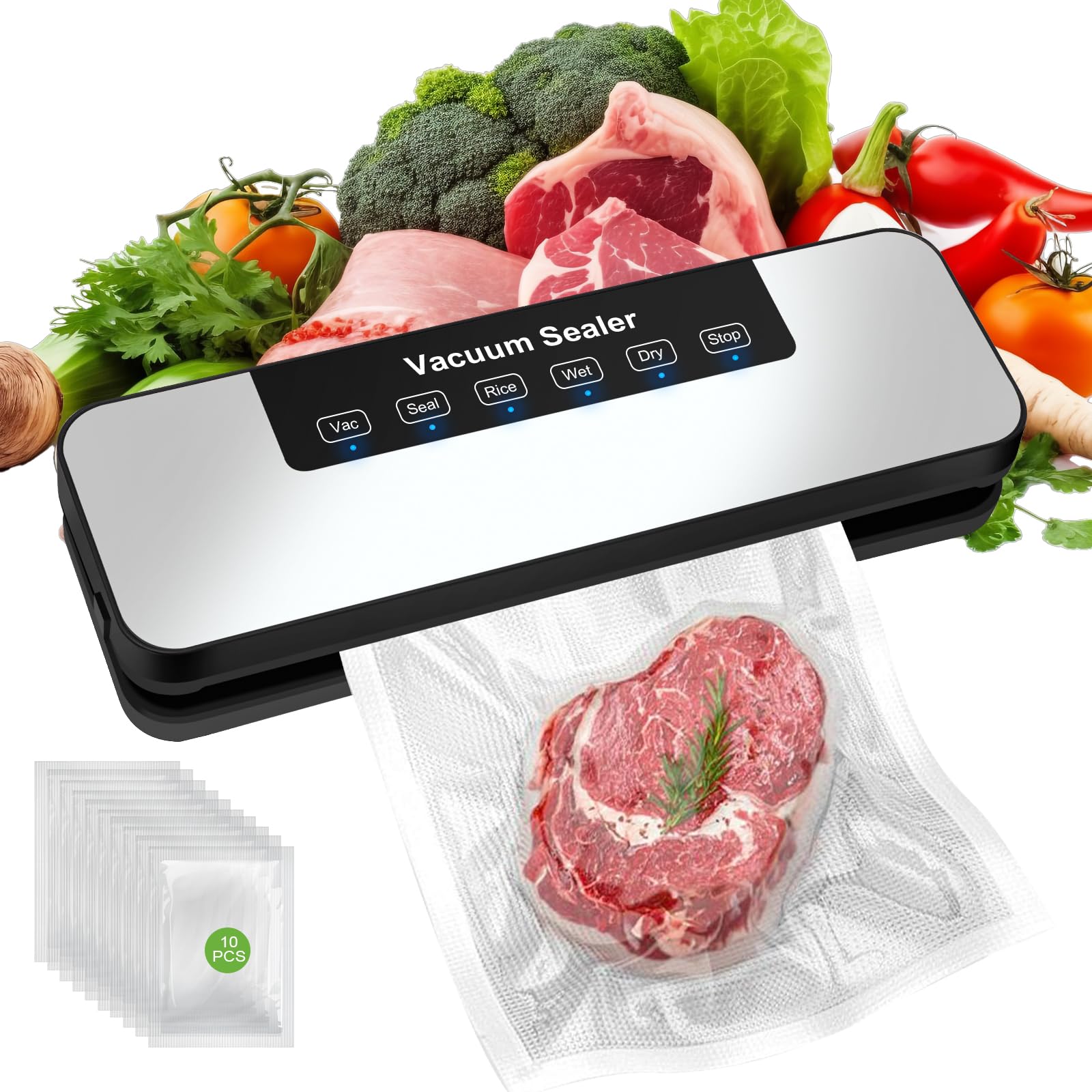 Yeecka Vakuumiergerät, Vakuumierer für Lebensmittel, Multifunktionales vacuum sealer, Kompaktes Folienschweißgerät mit Vakuumierbeutel