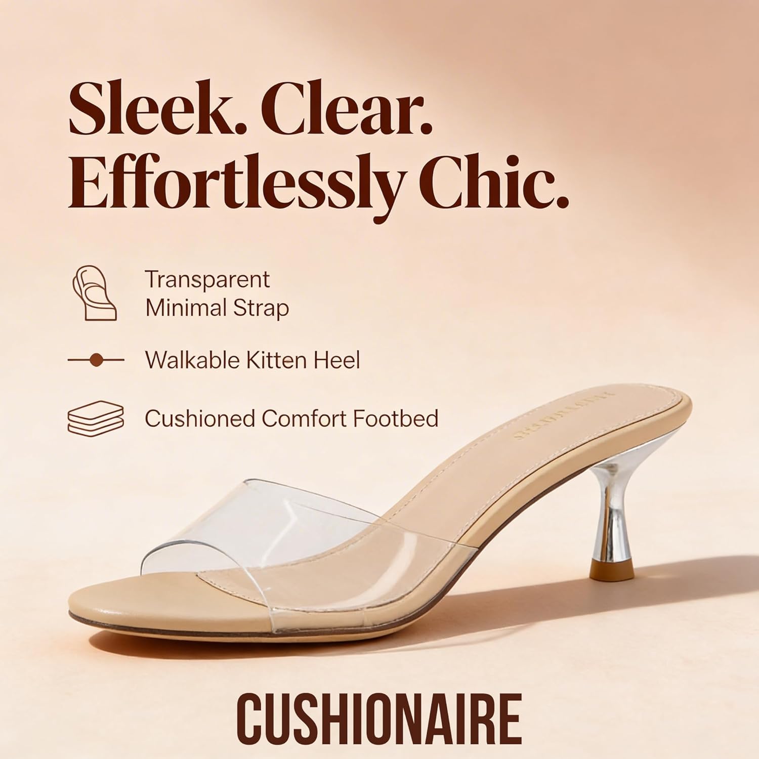 CUSHIONAIRE Giselle Clear Kitten Heels for Women, Comfortable and Stylish Low Heeled Mules Dressy Slip-On Design - Image 4