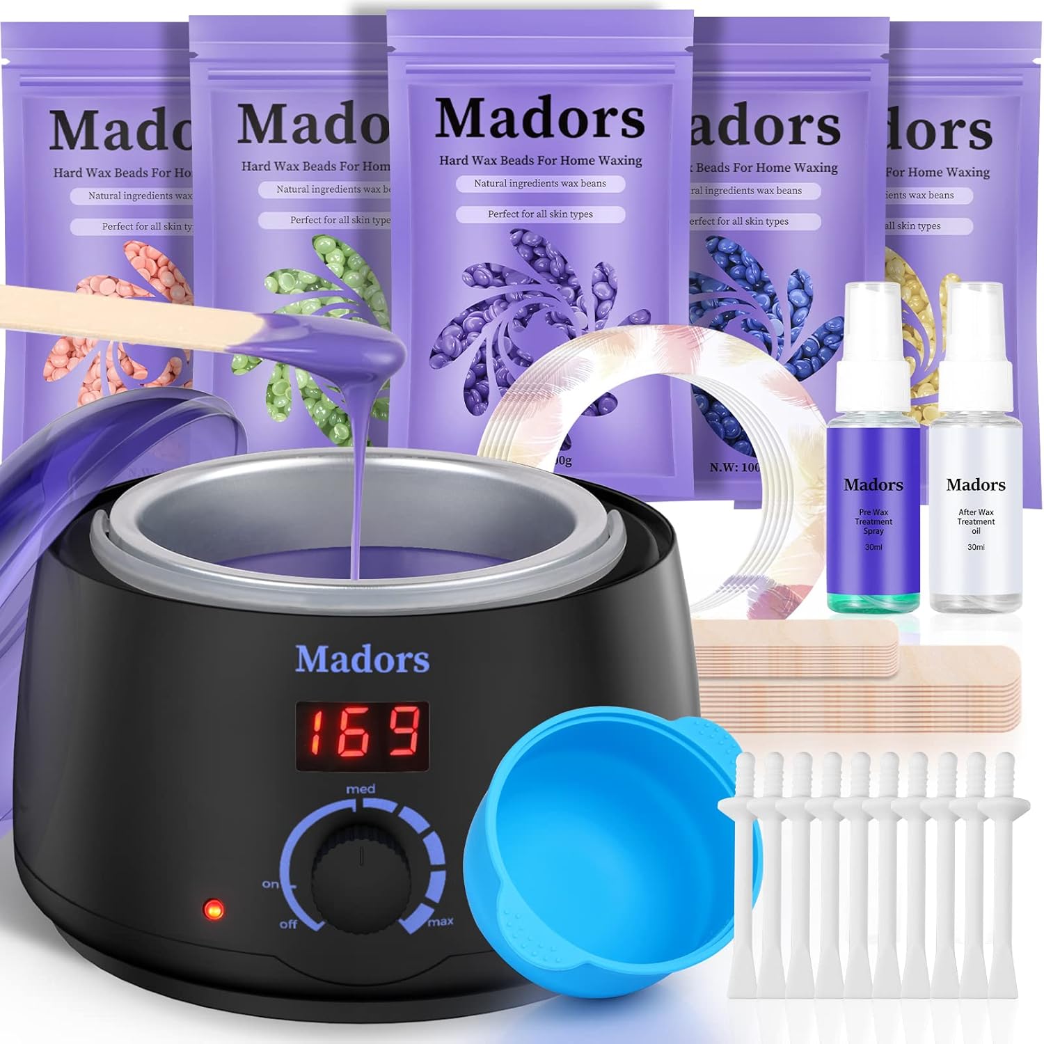 Madors Waxing Kit for Women Heating Ring Wax Warmer Wax Kit for Hair Removal Intelligent Temperature Control Wax Machine with Hard Wax Beads Target for Full Body at Home (Purple) Madors Waxing Kit for Women Heating Ring Wax Warmer Wax Kit for Hair Removal Intelligent Temperature Control Wax Machine with Hard Wax Beads Target for Full Body at Home (Purple)