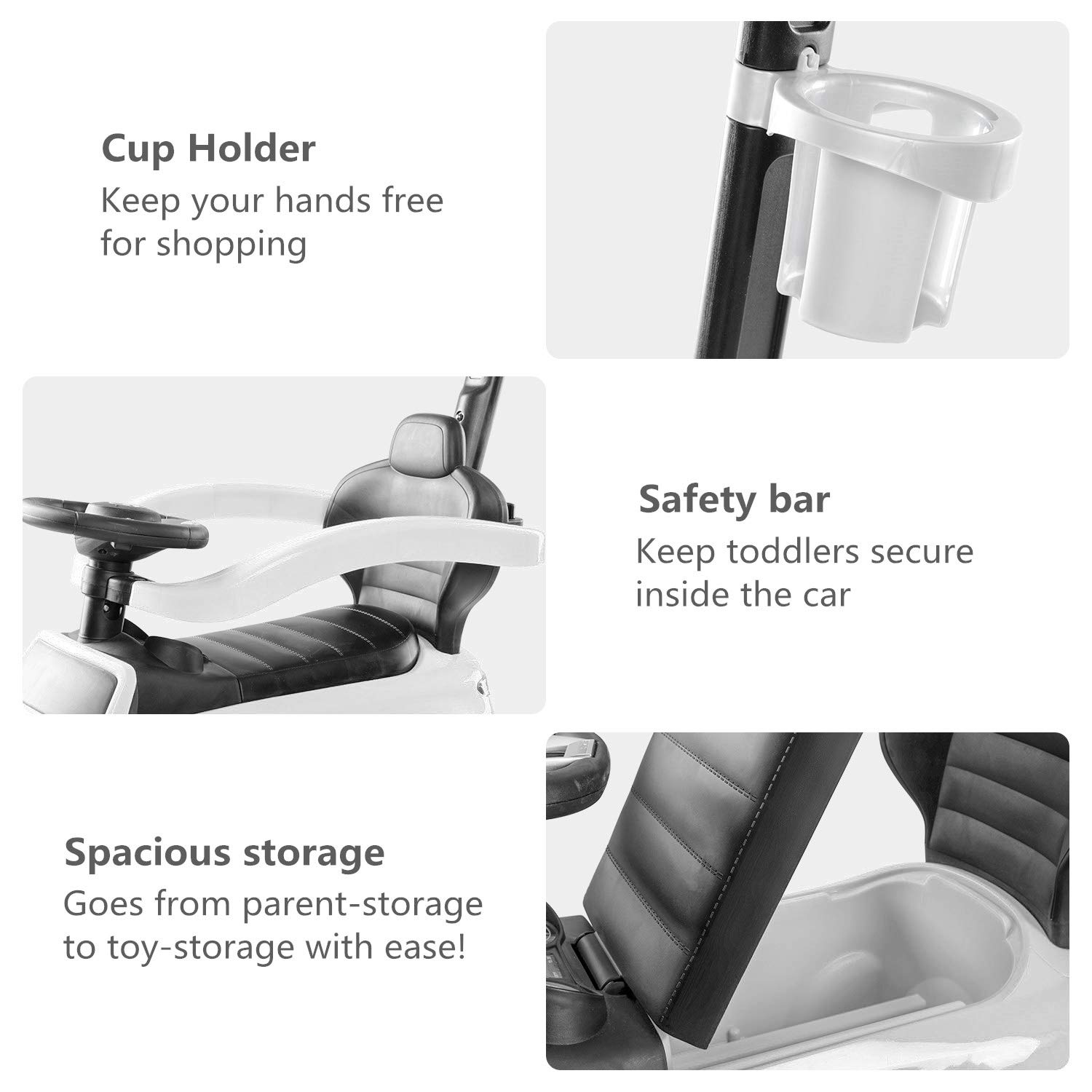 BABLE Push Car for Toddlers White Wagons for Kids, Push Car Stroller