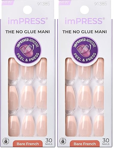 KISS imPRESS No Glue Mani Press On Nails, French, 'Genuine',