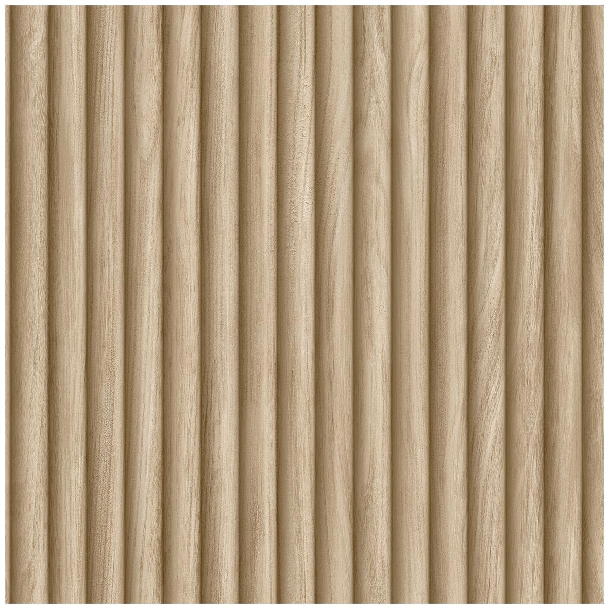 YöL Oak Fluted Wood Panel Effect Wallpaper Vertical Slat Wood Texture Neutral Beige Wooden Panelling Style Feature Wall Covering for Living Room Bedroom Hallway Modern Scandinavian Decor