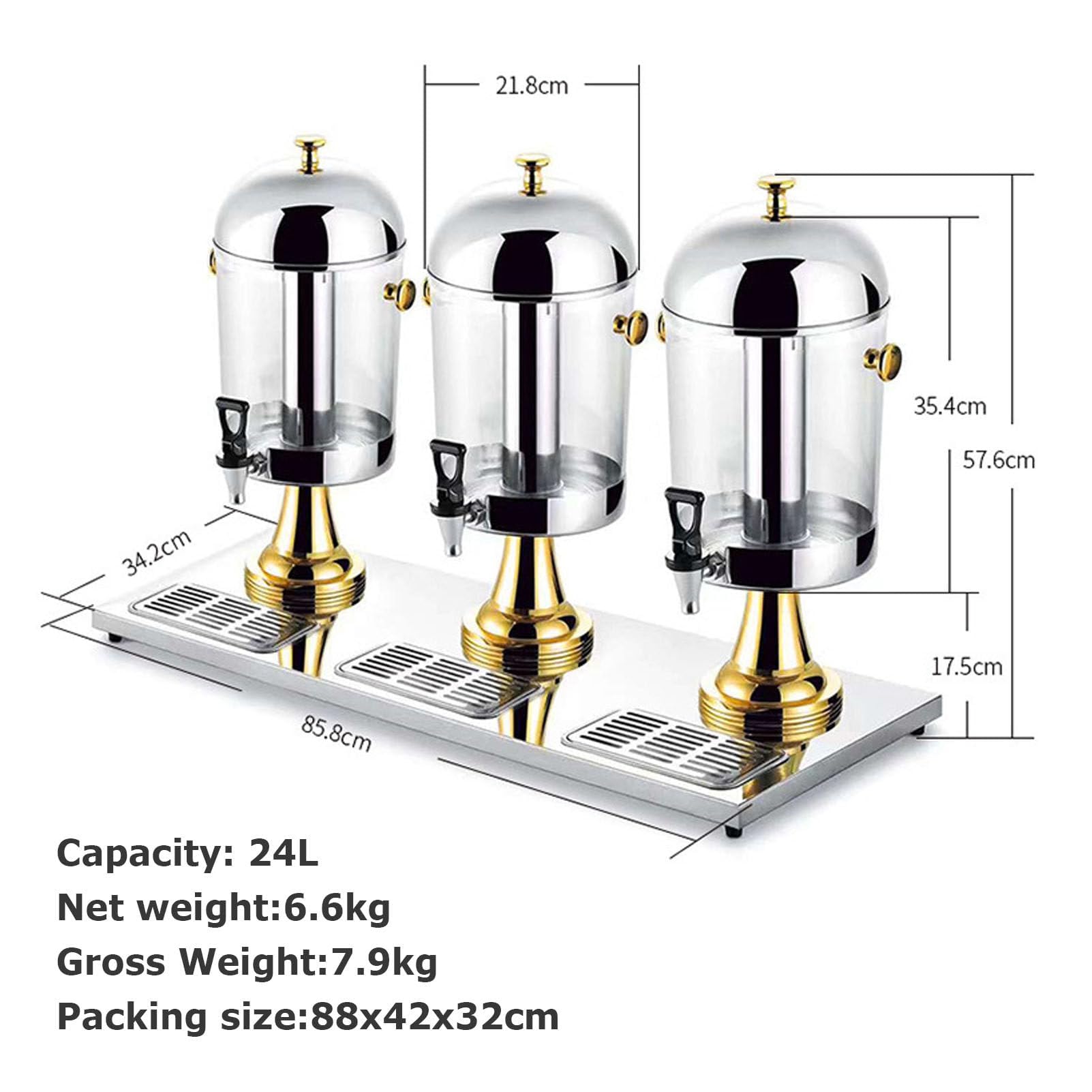 Distributore di succo in acciaio inox, dispenser per bevande a tripla testa in vetro trasparente per uso commerciale, ideale per bar, hotel e servizio a buffet