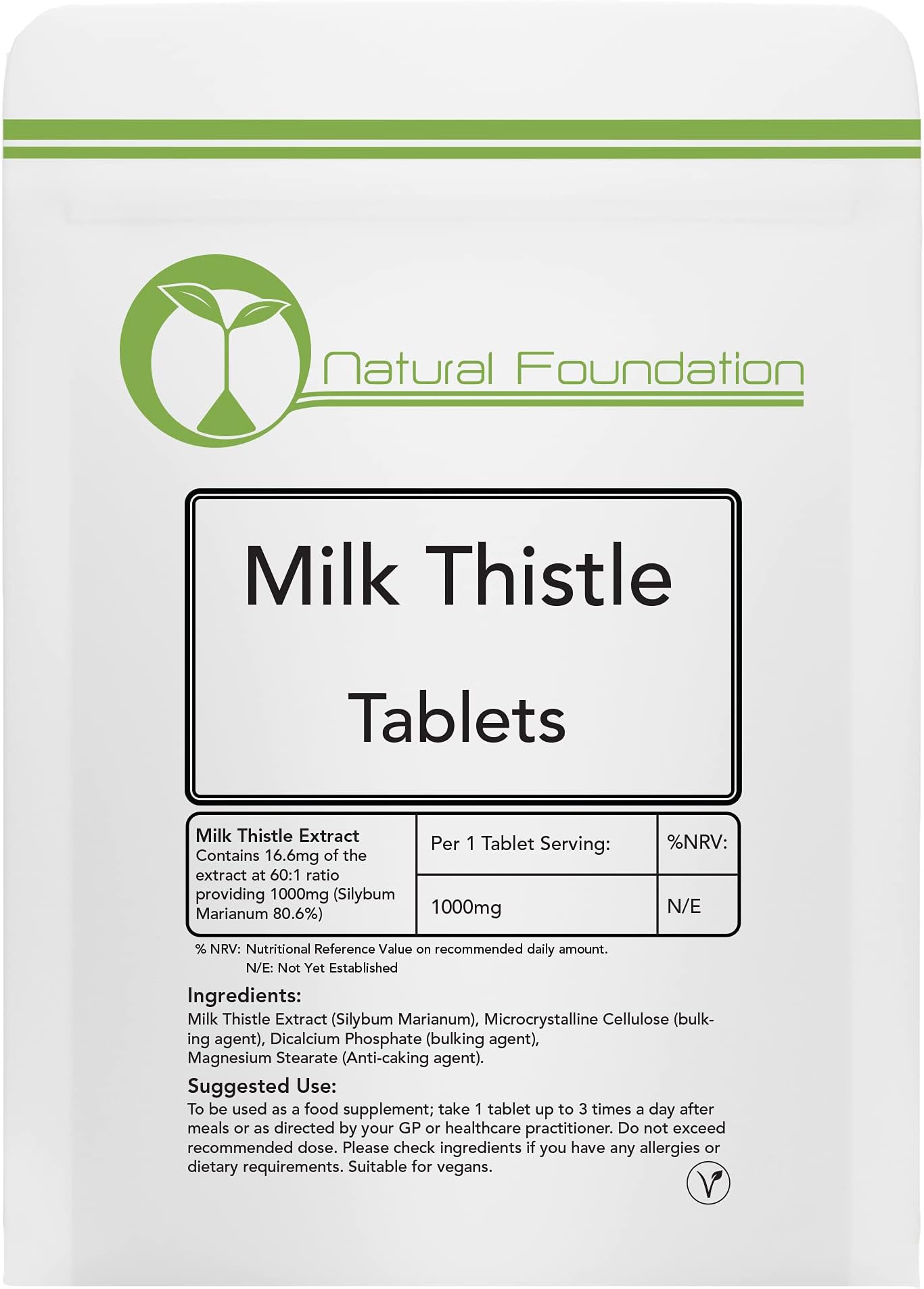 Milk Thistle Liver Tablets 80% Silymarin | High Strength 1000mg Per Tablet | High Strength | Vegan Friendly Milk Thistle Supplement | Made in The UK | Natural Liver Support (1000 Tablets)