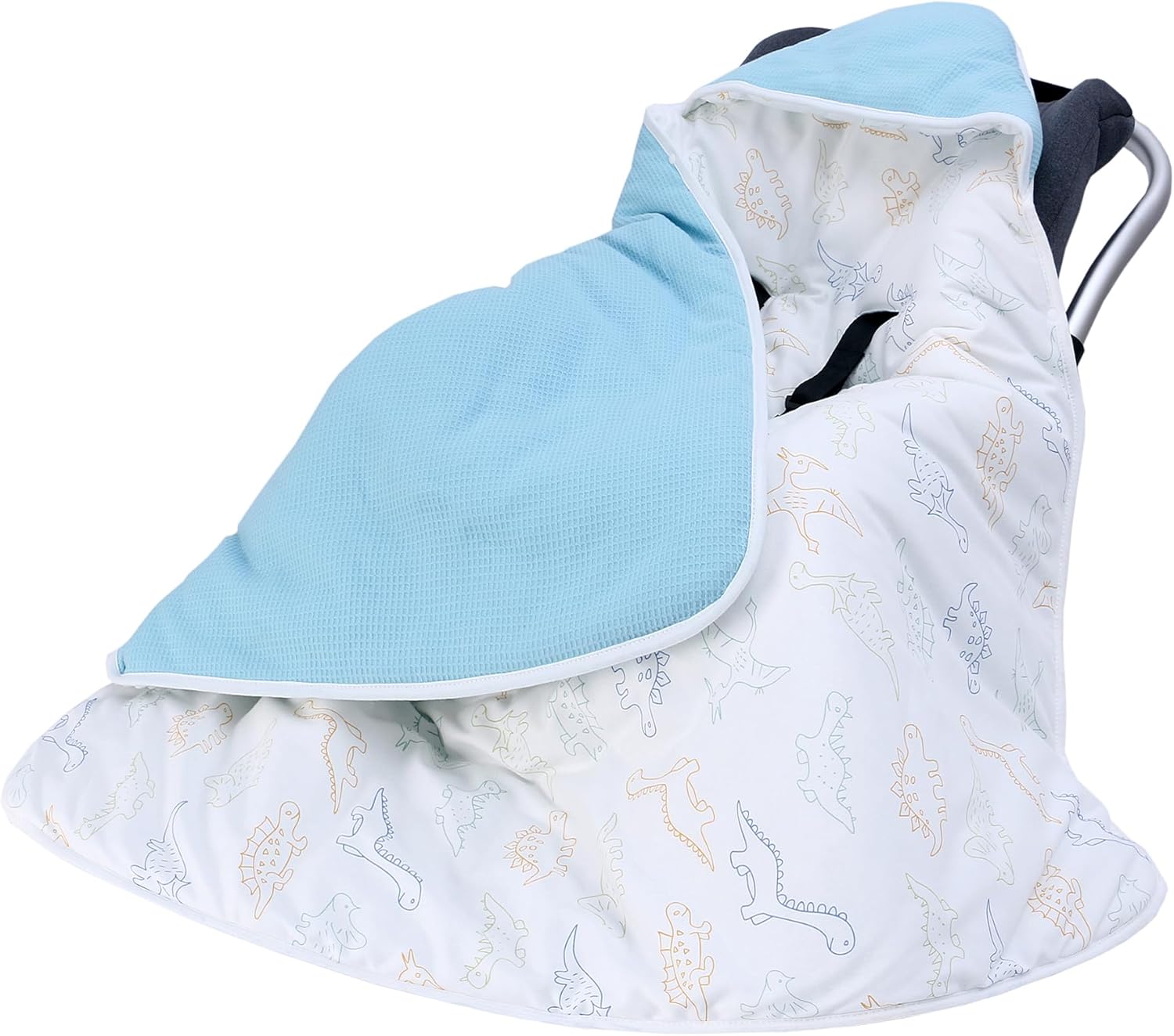 Miracle Baby Car Seat Swaddle Blanket for Babies, Waffle Carseat Blanket for Infants Newborn, Double-Layered Suitable for Autumn Winter 35.4″x35.4″ (Blue + Dinosaur, Winter)