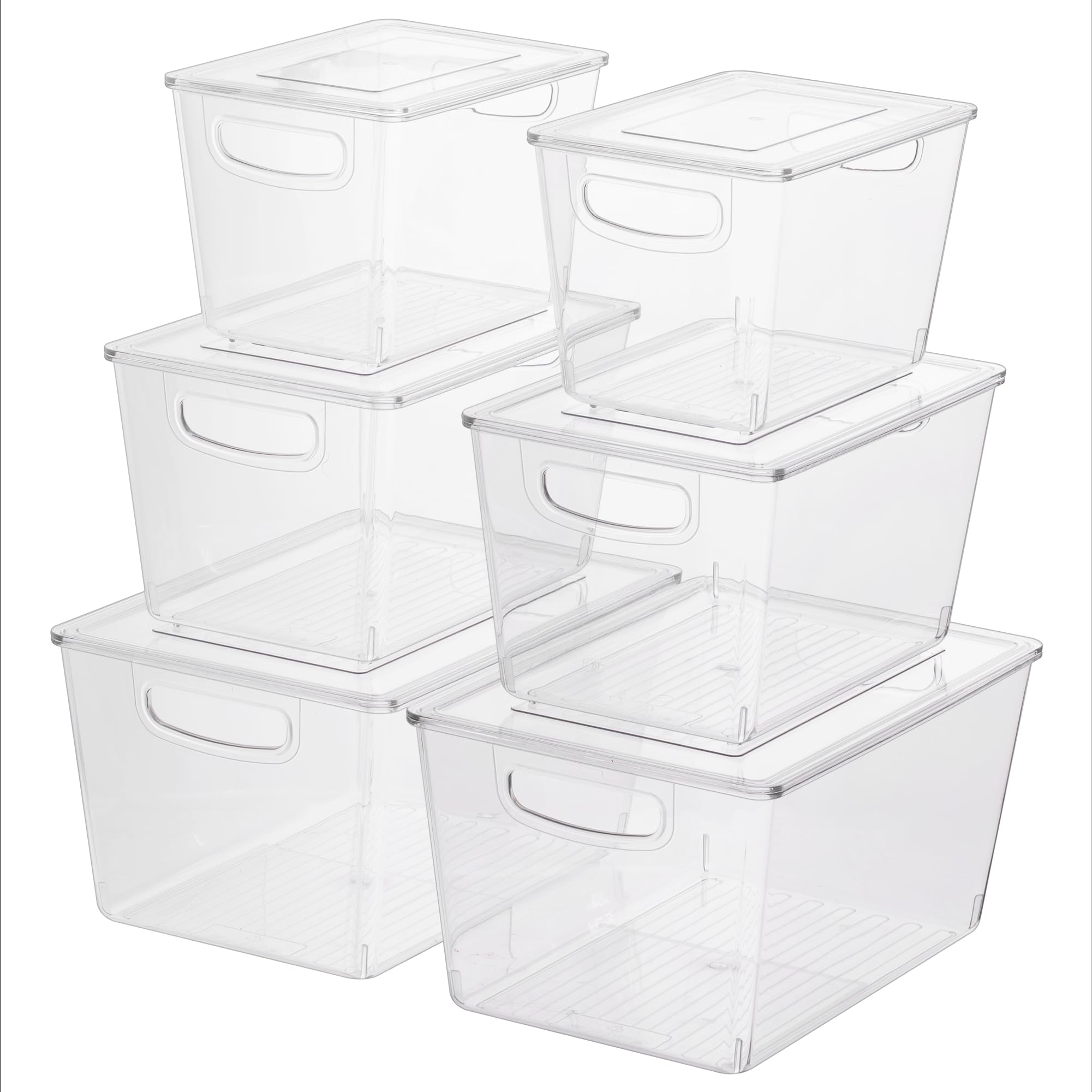 Navaris Cajas Organizadoras para Nevera - Set 6x Caja Transparente con Tapa en Tres Tamaños para Frigorífico Despensa Cajones Baño - Organizador de Cocina