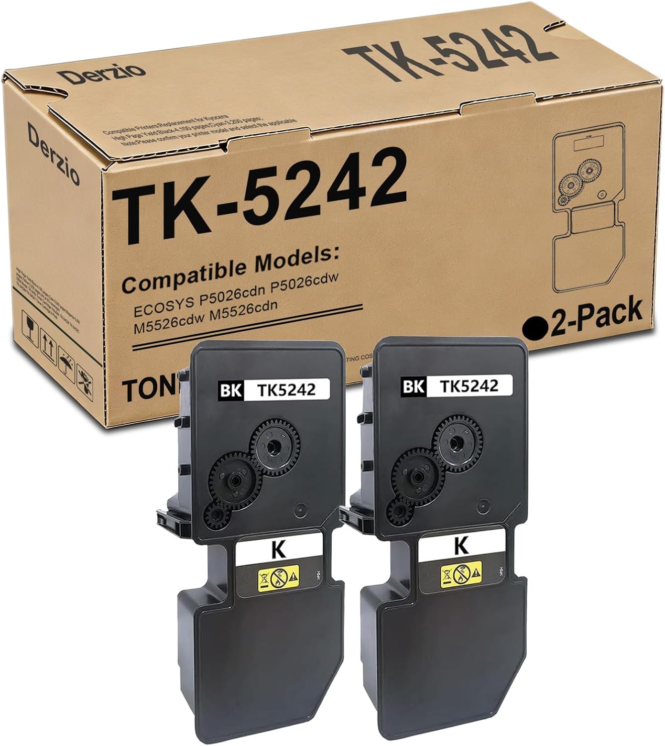 TK-5242 TK5242 Toner Cartridge Compatible for Kyocera TK-5242K 1T02R70US0 for ECOSYS P5026cdn P5026cdw M5526cdw M5526cdn Printer(2 Pack,Black)